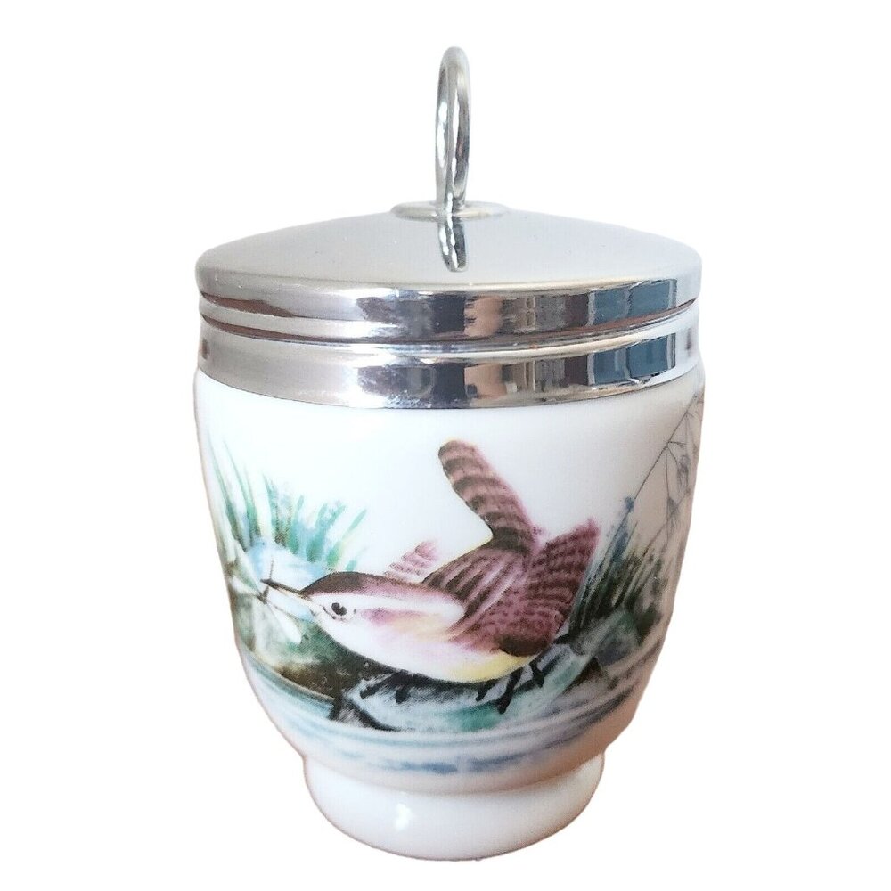 Royal Worcester Birds Egg Coddler & Lid 3.5” single egg woodland wren England